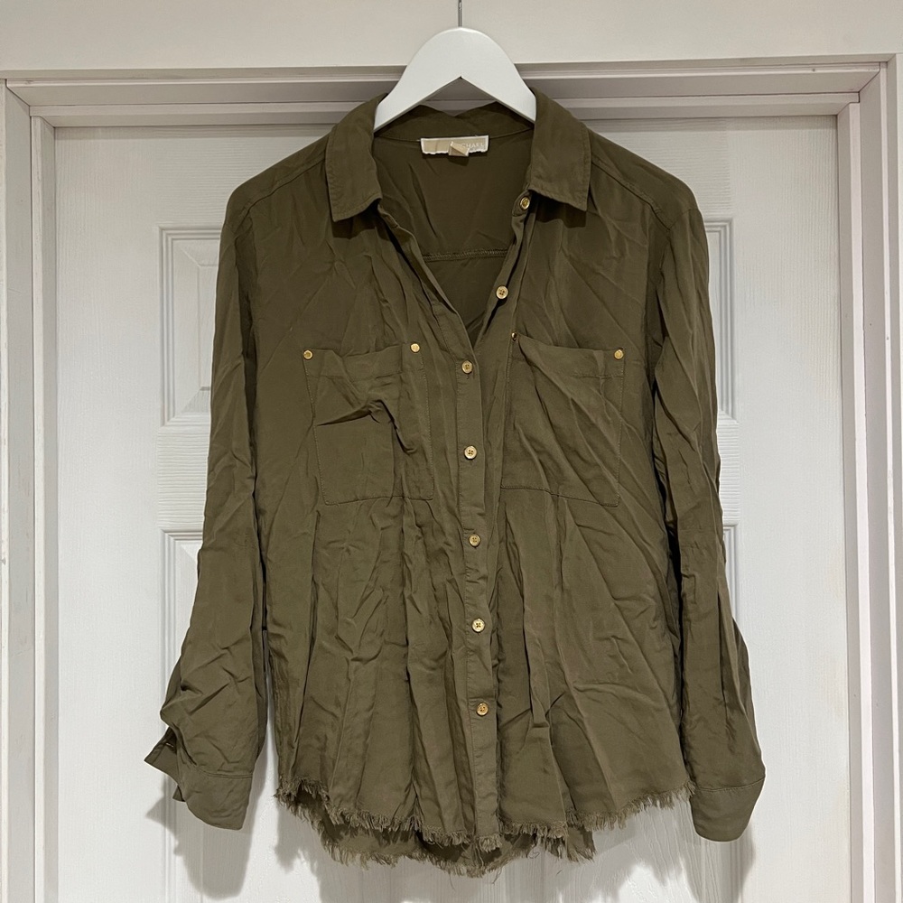 Olive green with gold details - Michael Kors button down size M